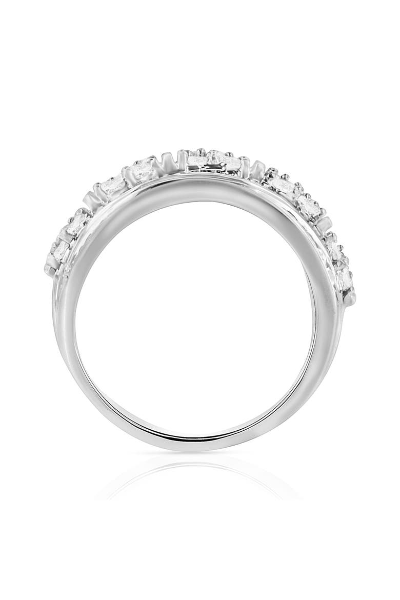 Silver 2.0 Cttw Round & Baguette Diamond Multi-Row Tapered Cocktail Ring, Alternate, color, White