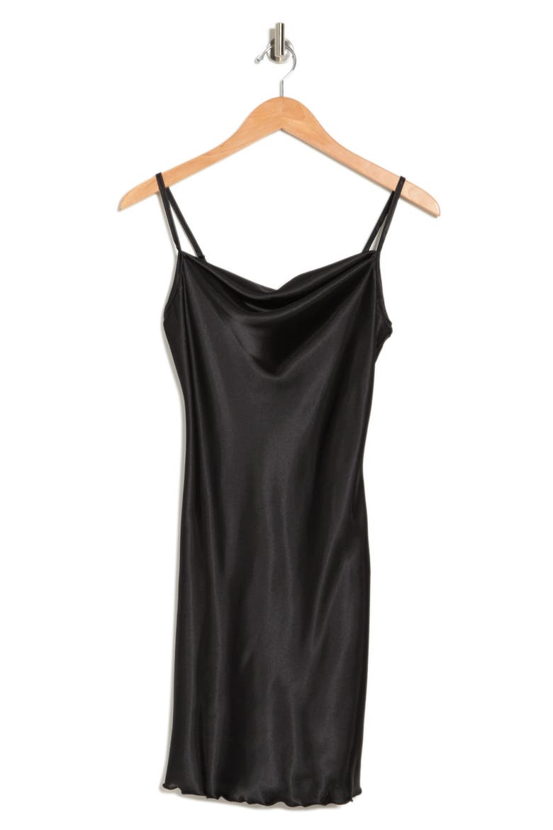 Cowl Neck Satin Slip Dress, Alternate, color, BLACK