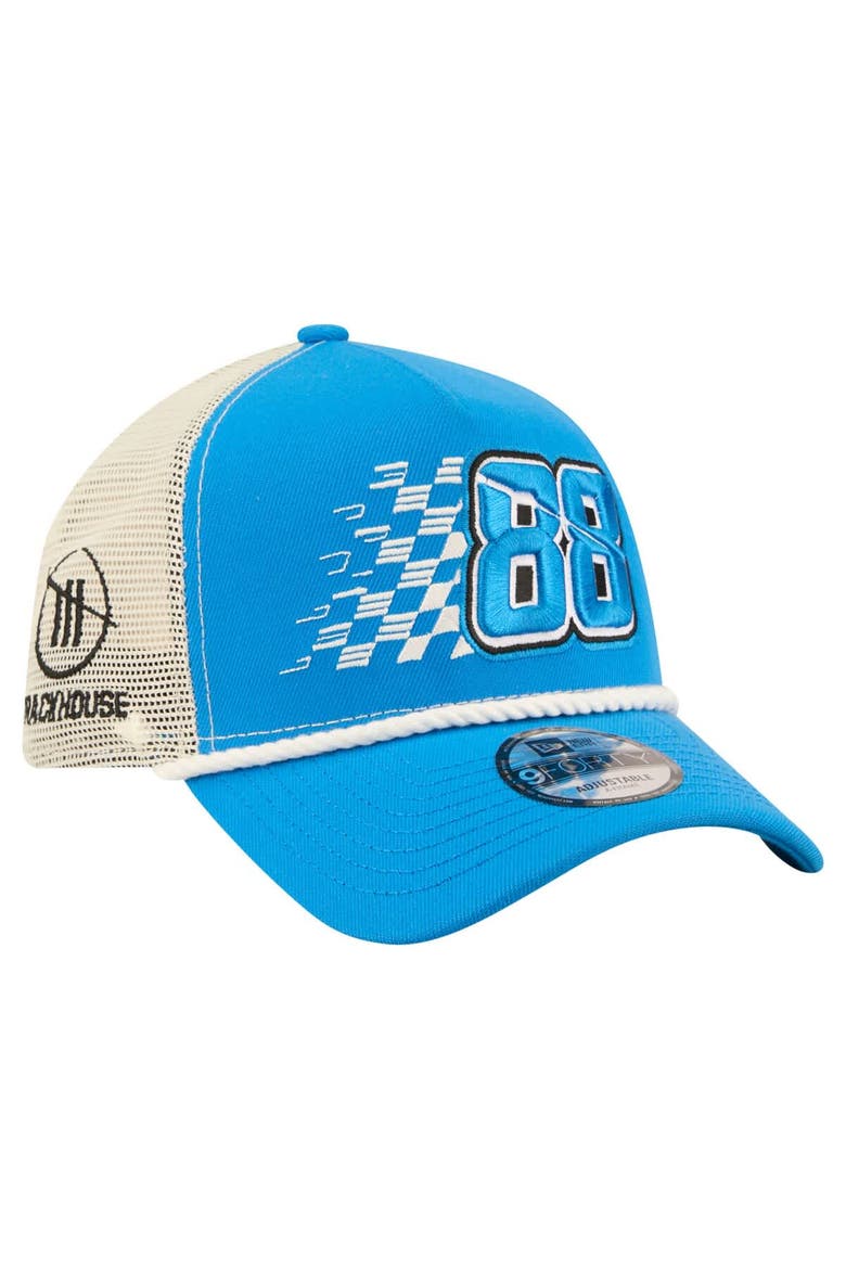 Men's New Era  Blue Connor Zilisch Trackhouse Driver Number A-Frame 9FORTY Trucker Rope Adjustable Hat, Main, color, Blue