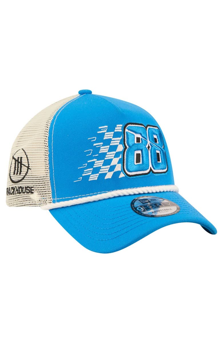 New Era Men's New Era Blue Connor Zilisch Trackhouse Driver Number A-Frame 9FORTY Trucker Rope Adjustable Hat, Main, color, Blue