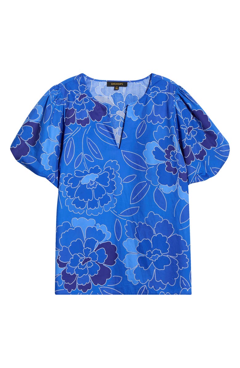 SUGARLIPS Adi Maris Floral Cotton Poplin Top, Alternate, color, Cobalts