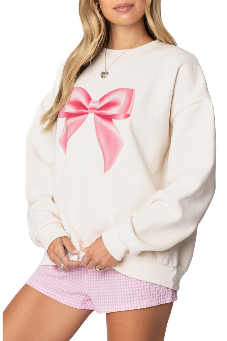 Bow Graphic Sweatshirt, Alternate, color, CREAM
