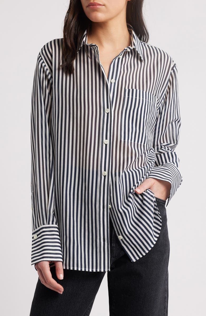 FRAME Stripe Oversize Cotton Button-Up Shirt, Main, color,