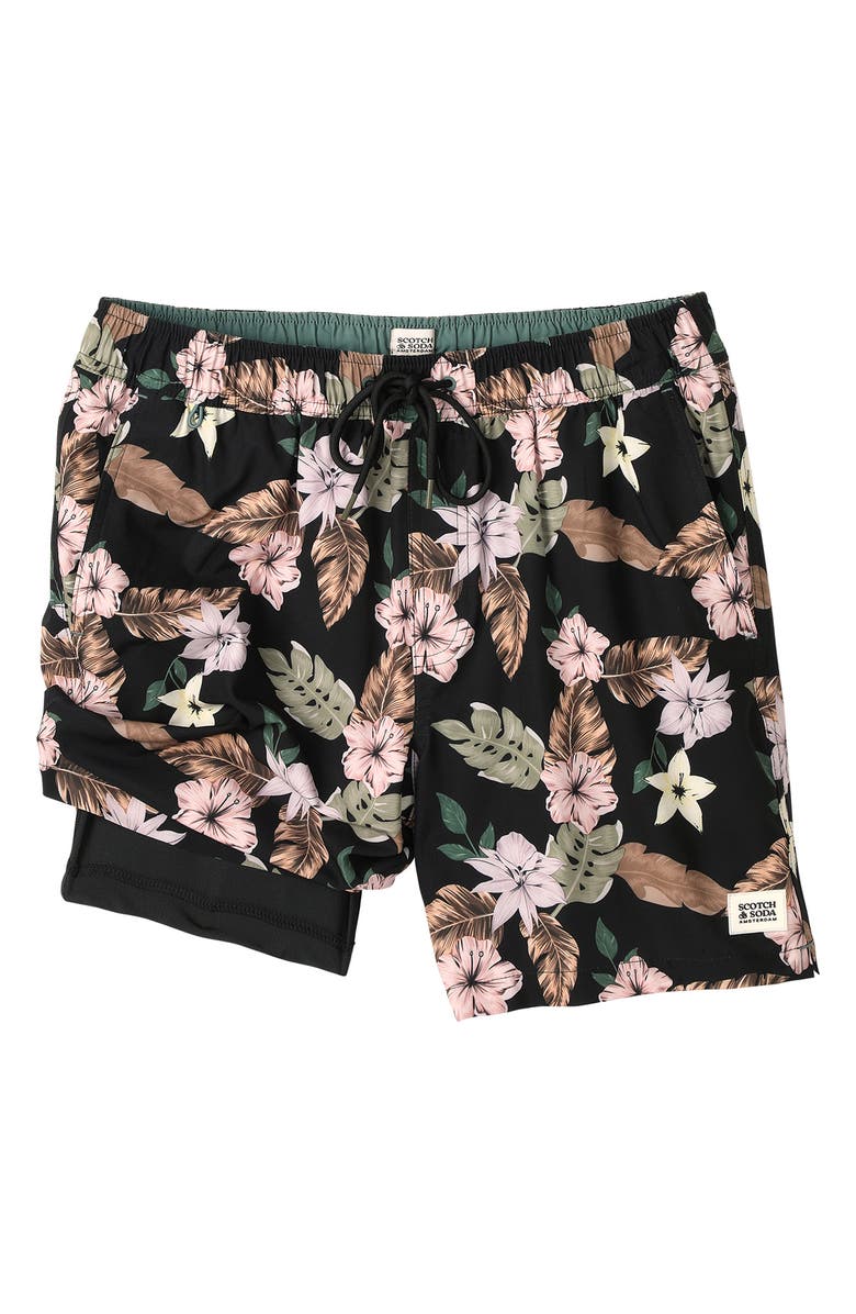 Scotch & Soda Nostalgia Floral Swim Trunks, Alternate, color, Meteorite