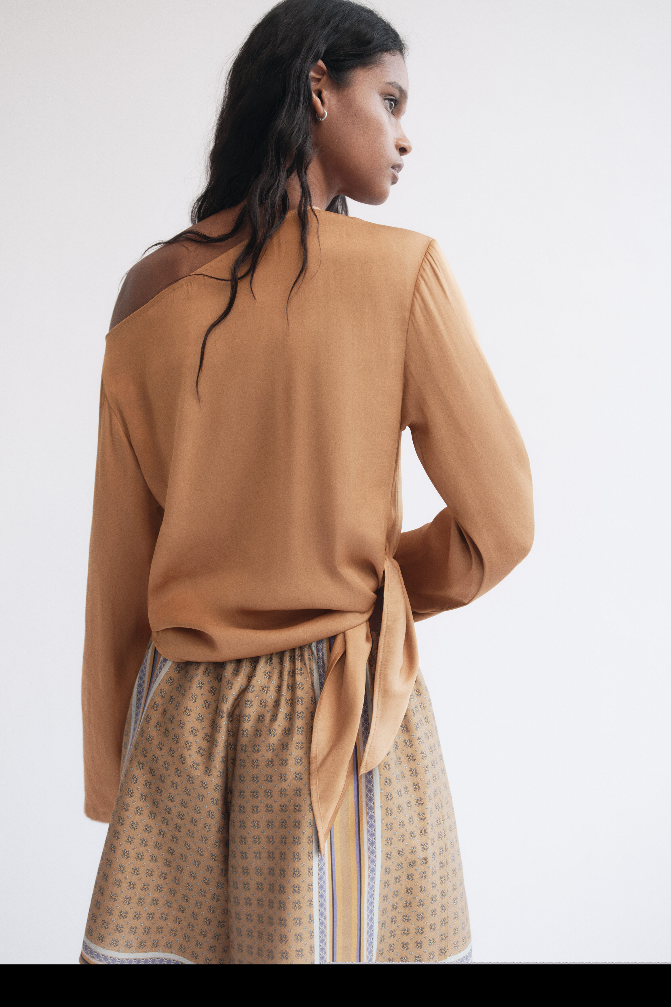 One-shoulder Tie-detail Top, Alternate, color, Dark beige