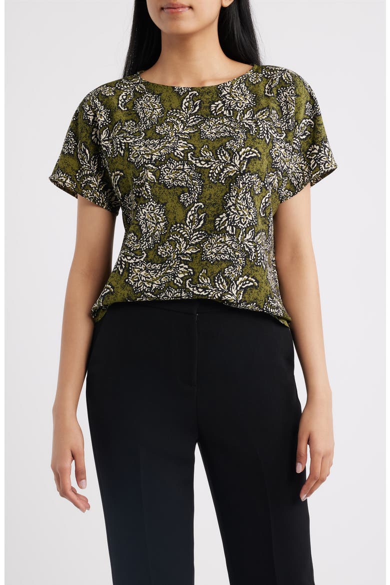 Paisley Print Short Sleeve Top, Main, color, BAY LEAF MULTI