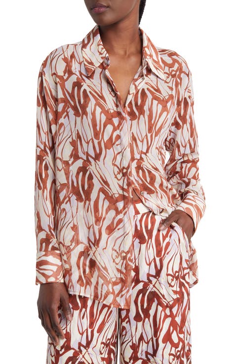 Oversize Semisheer Button-Up Shirt