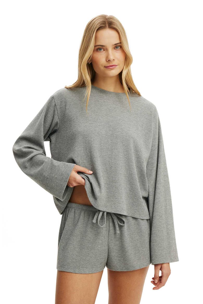 Women's Super Soft Waffle Long Sleeve Top, Main, color, Mid Grey Marle