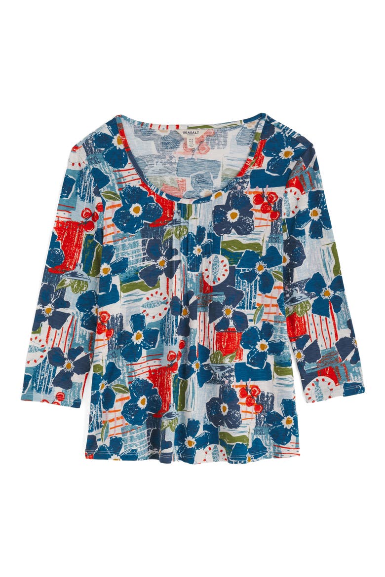 Penhollow Floral Organic Cotton Pintuck Top, Alternate, color, TABLE SKETCH CHALK