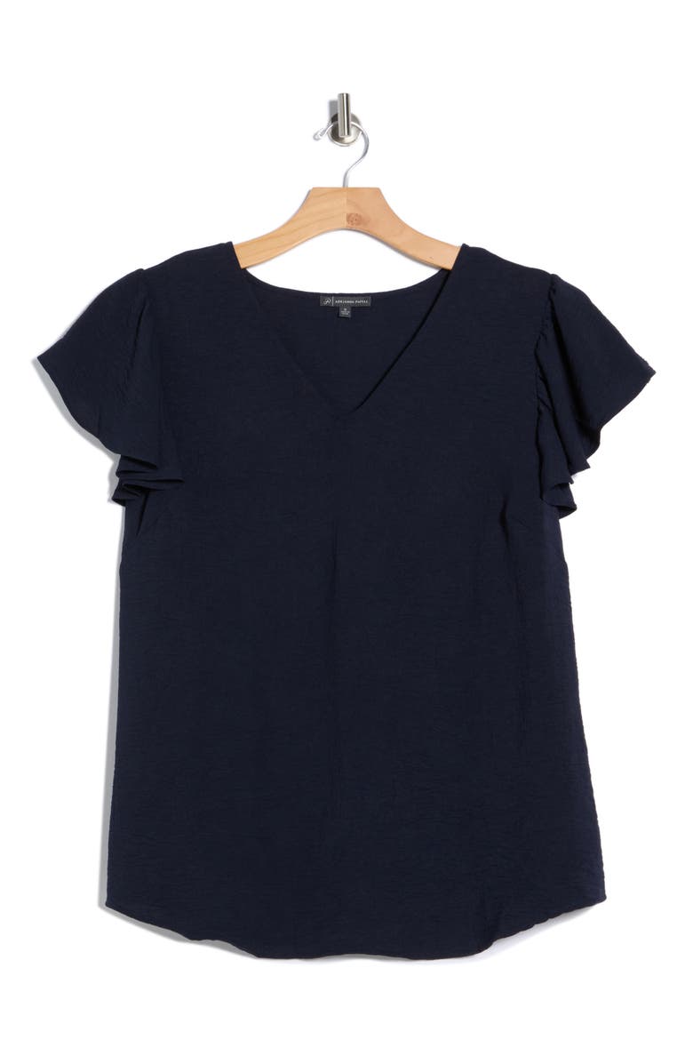 Flutter Sleeve V-Neck Blouse, Alternate, color, BLUE MOON