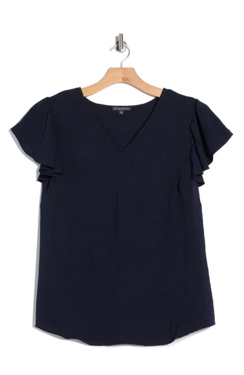 Flutter Sleeve V-Neck Blouse (Plus Size)