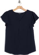 Adrianna Papell Flutter Sleeve V-Neck Blouse