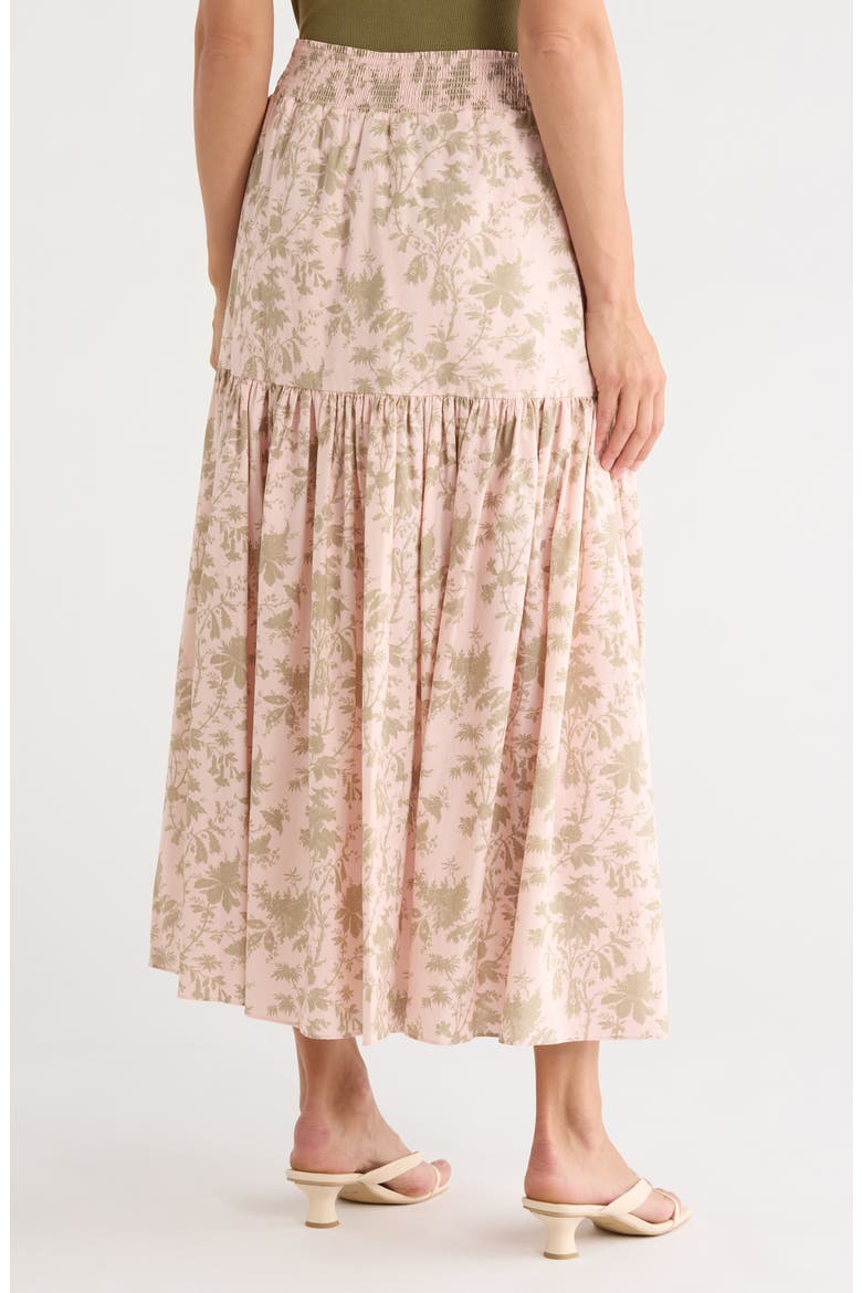 Smocked Waist Tiered Midi Skirt, Alternate, color, WALLPAPER PRINT