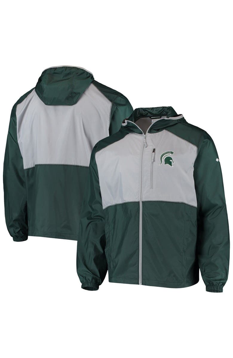 Columbia Men's Columbia Green/Gray Michigan State Spartans Flash Forward Hoodie Full-Zip Lightweight Windbreaker, Main, color, 