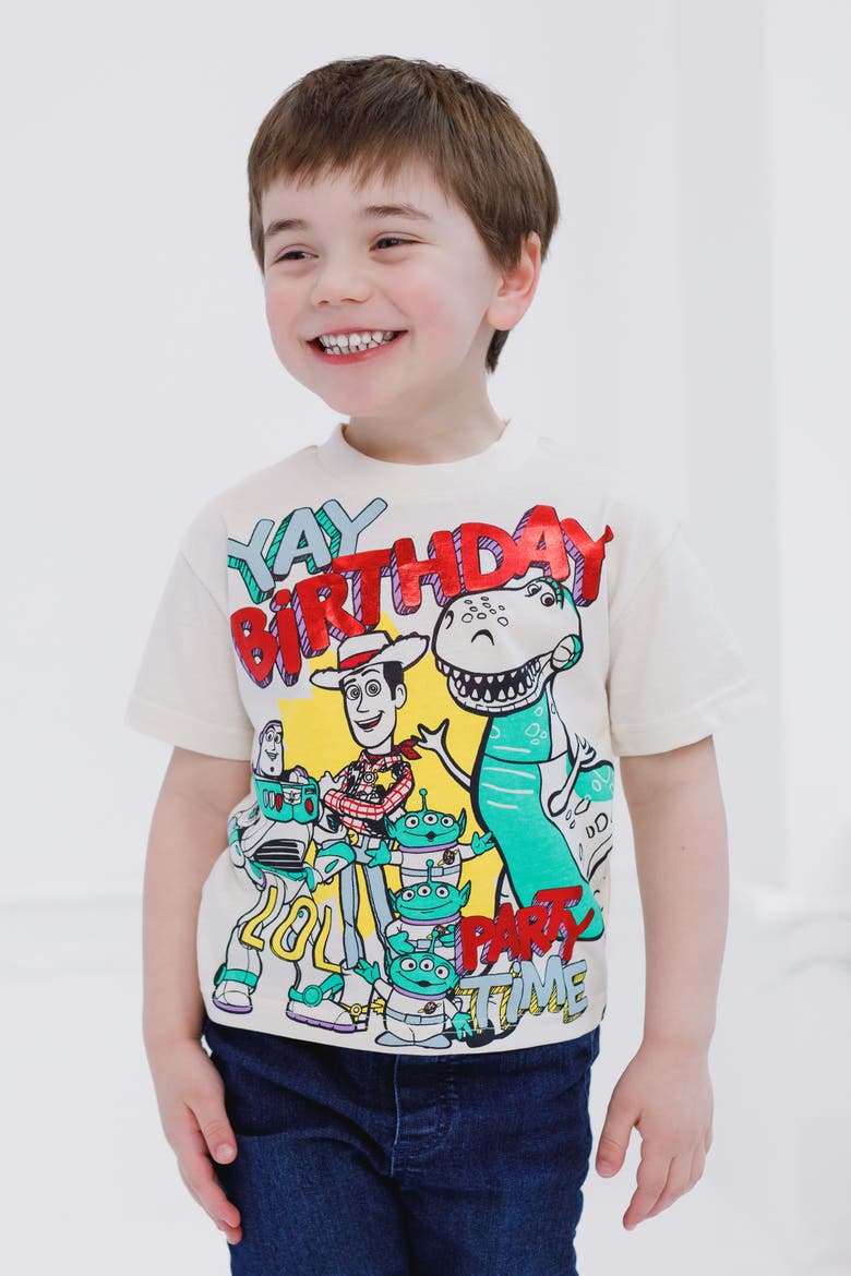 Toy Story Short Sleeve Birthday T-Shirt, Alternate, color, Toy Story Cream