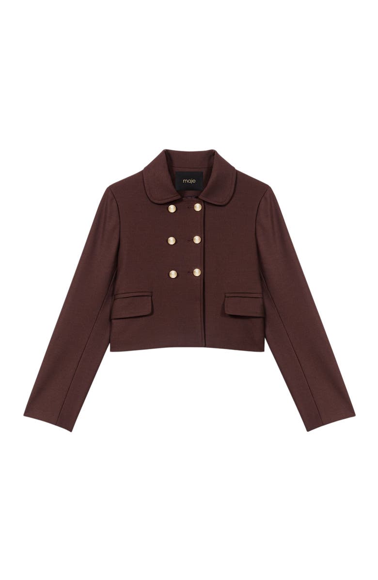 maje Short double-breasted jacket, Alternate, color, Brown