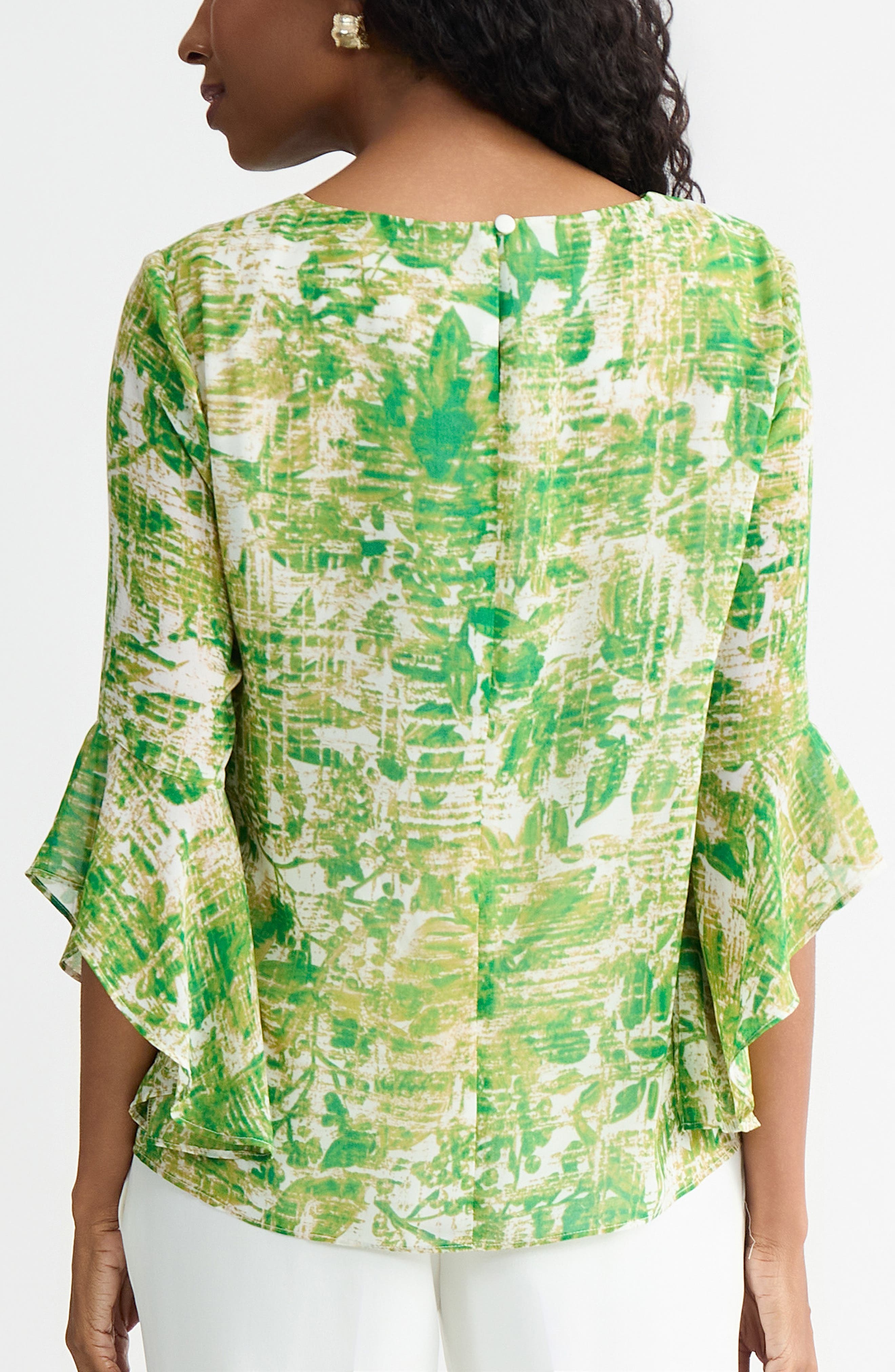 Printed Ruffle Sleeve Chiffon Top - image 2