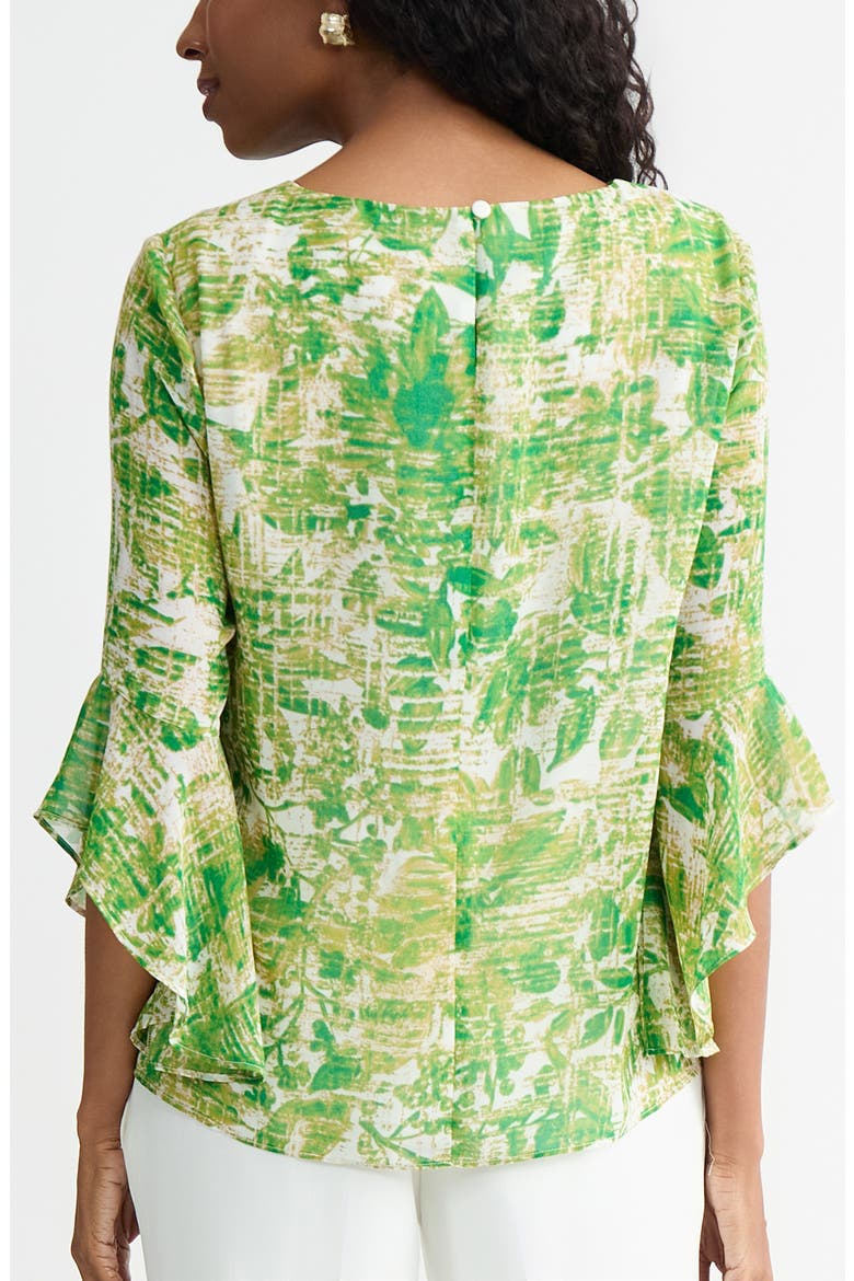 Printed Ruffle Sleeve Chiffon Top, Alternate, color, LUSH GREEN MULTI