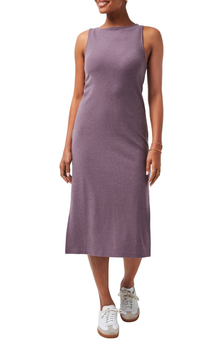 TravisMathew Hadley Wood Sleeveless Rib Midi Dress, Main, color, Heather Moonscape