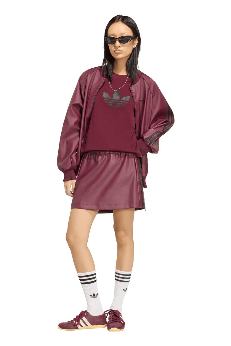Adibreak Faux Leather Miniskirt, Alternate, color, MAROON/ BLACK