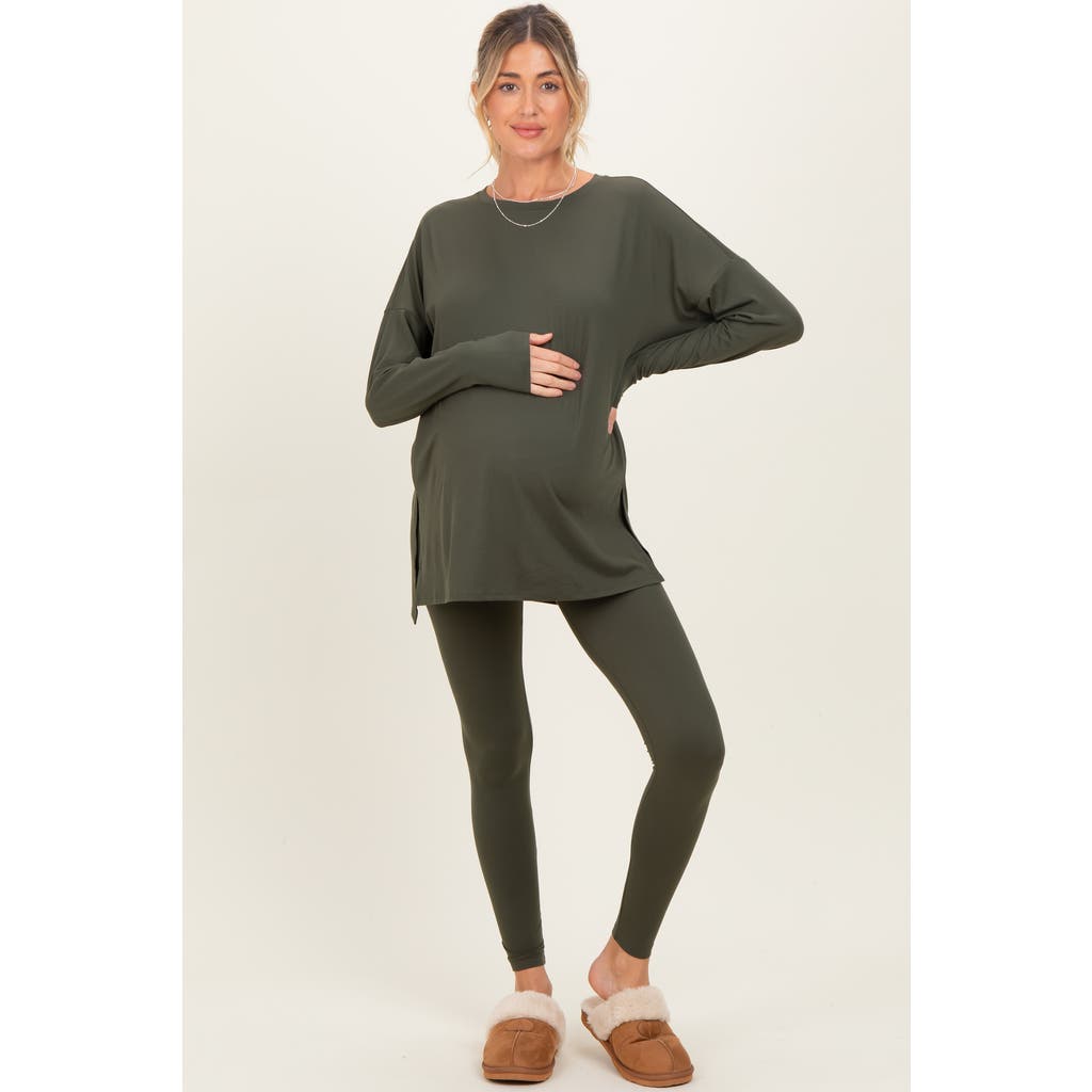 Pinkblush Brushed Knit Oversized Top And Legging Set In Green