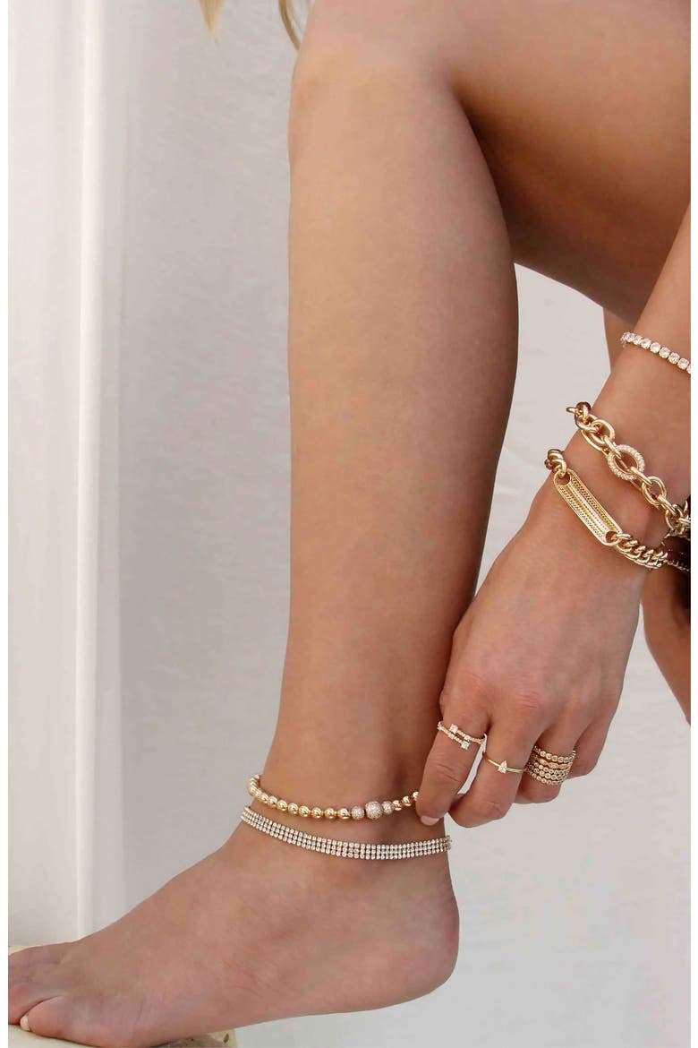 Cubic Zirconia Bead Anklet, Alternate, color, GOLD