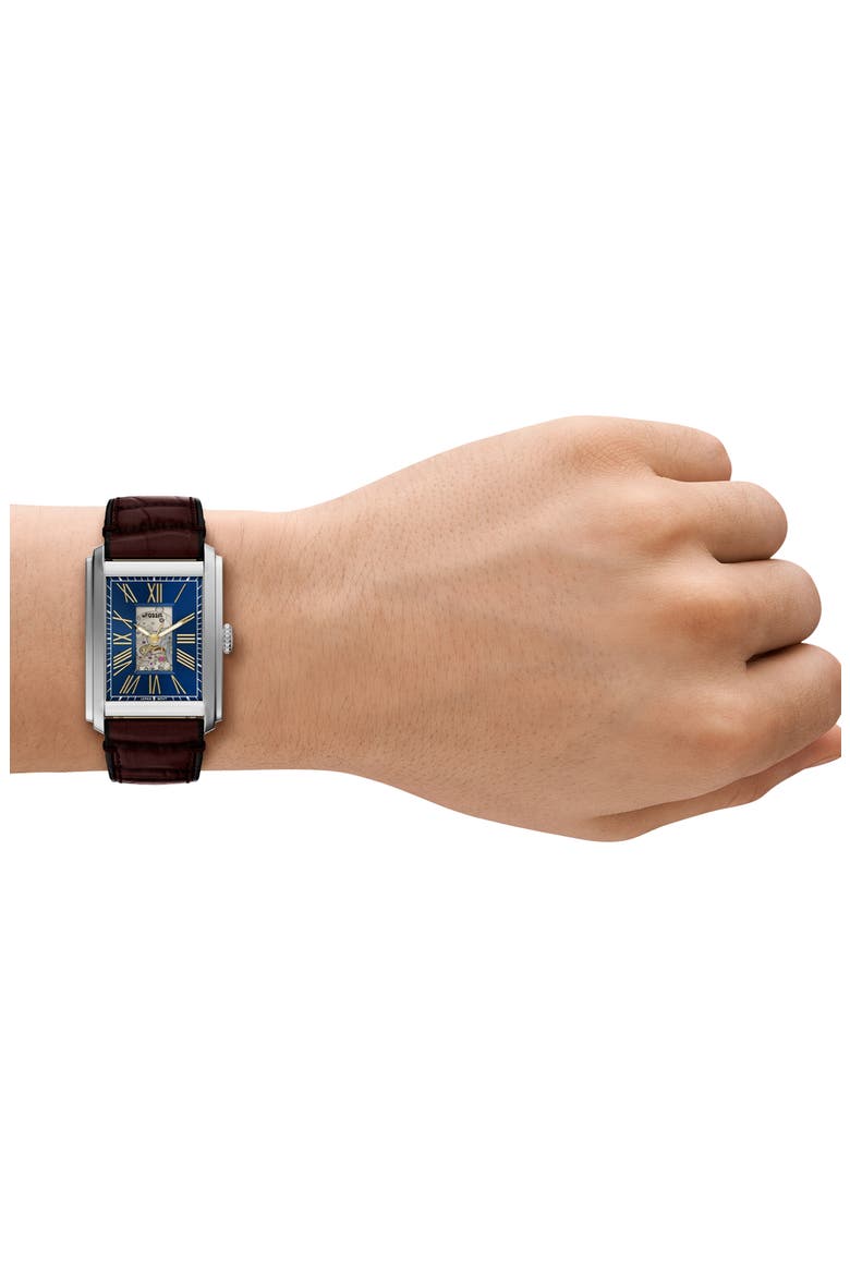 Carraway Open Heart Leather Strap Watch, 30mm x 42mm, Alternate, color, BROWN/ BLUE