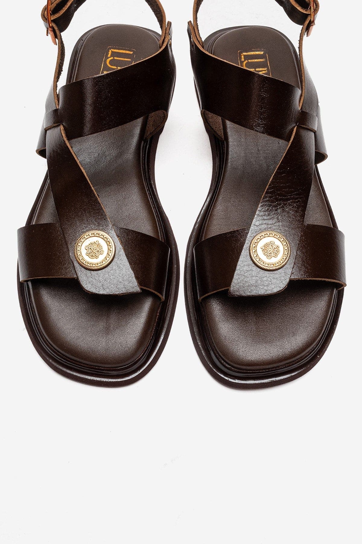 Forever & Always Shoes Quella Leather Buckle Sandal, Alternate, color, Brown