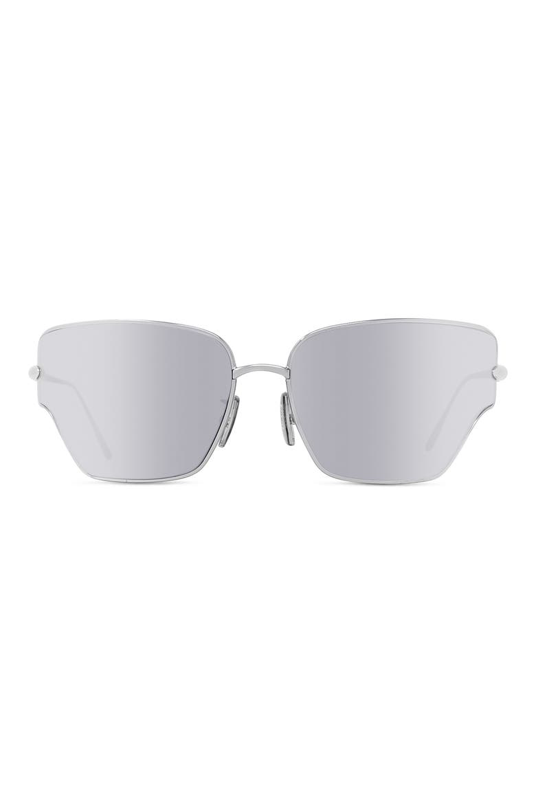 Signature 70mm Mirrored Oversize Geometric Sunglasses, Main, color, SHINY PALLADIUM / SMOKE MIRROR