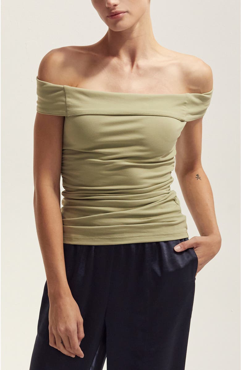 CRESCENT Off Shoulder Knit Top, Main, color, Eucalyptus