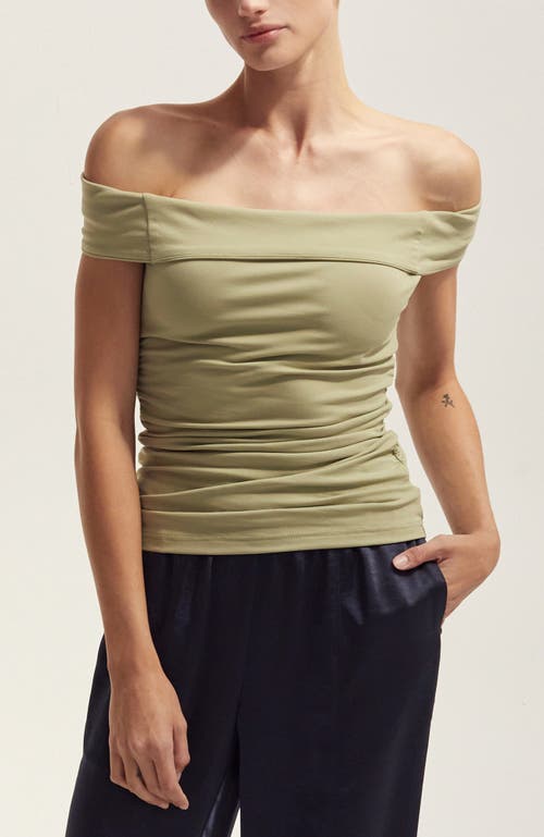 Crescent Off Shoulder Knit Top In Green