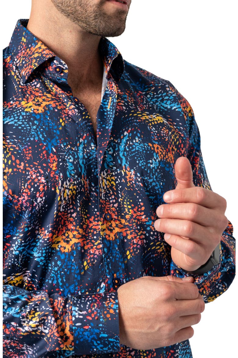 Fibonacci Paintsplash Regular Fit Print Button-Up Shirt, Alternate, color, BLUE