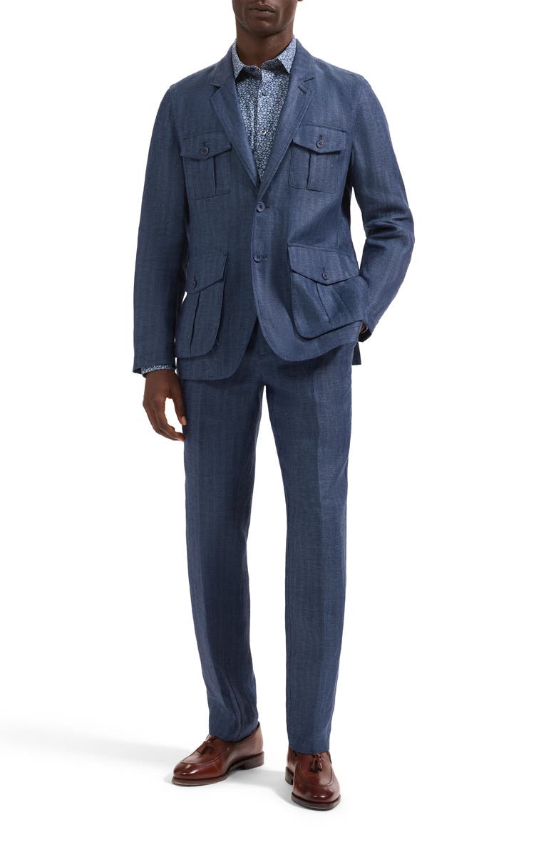 Bugatchi Linen Safari Jacket, Alternate, color, Navy