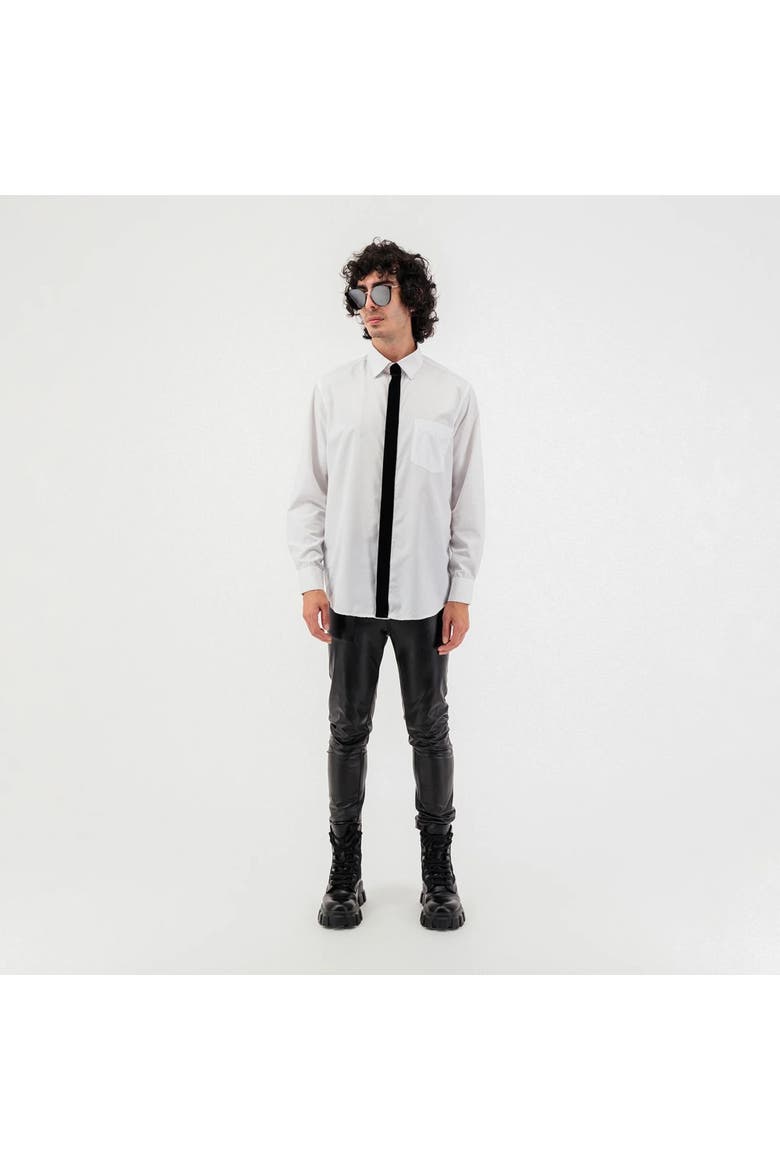 Velvet Patch Long Sleeve Botton Up Shirt, Alternate, color, White