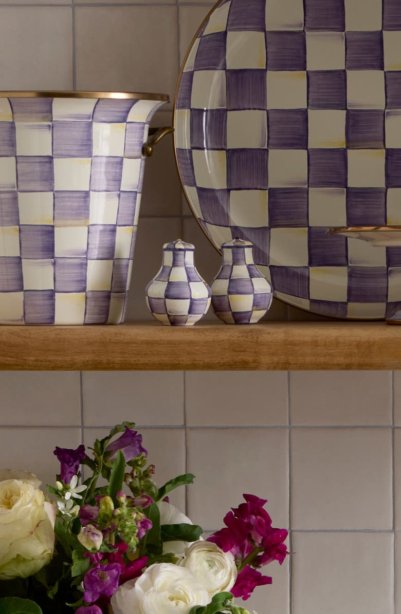 MACKENZIE CHILDS Violet Check Enamel Large Salt & Pepper Shaker Set, Alternate, color, Violet