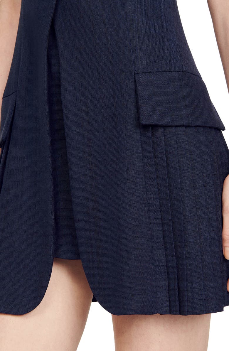 SANDRO Mini pleated suit dress, Alternate, color, Deep Blu