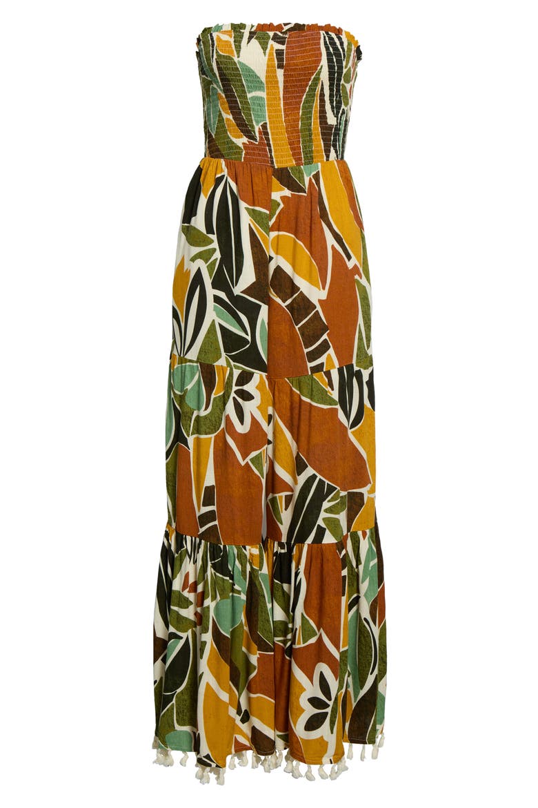 Reina Print Smocked Strapless Jumpsuit, Alternate, color, BROWN-ORANGE