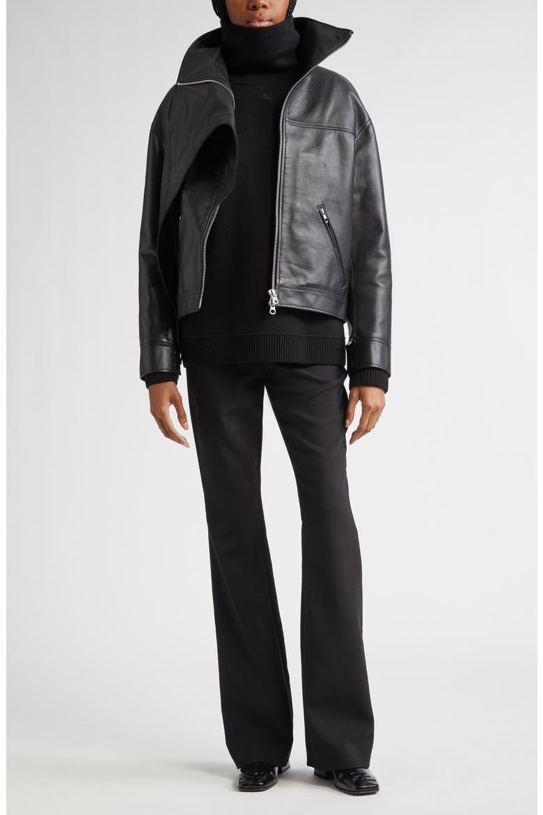 Oversize Leather Jacket, Alternate, color, BLACK