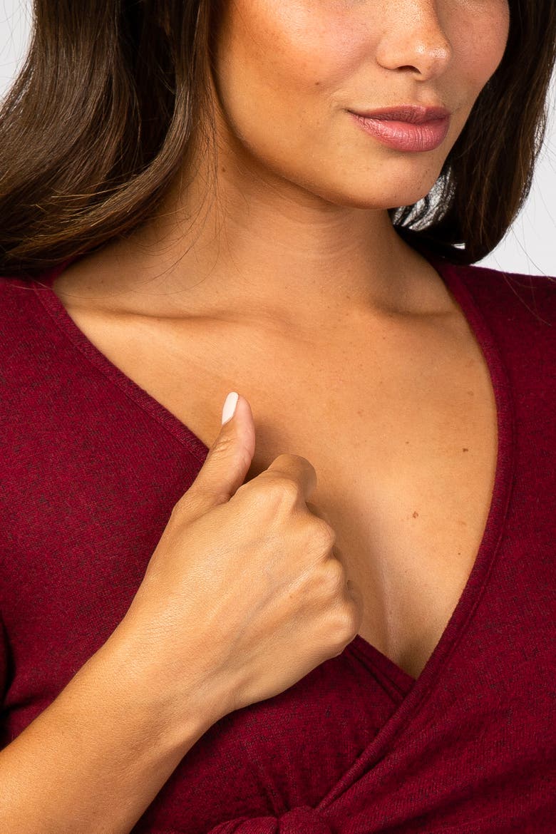 Brushed Knit Wrap Fitted Nursing Dress, Alternate, color, Burgundy