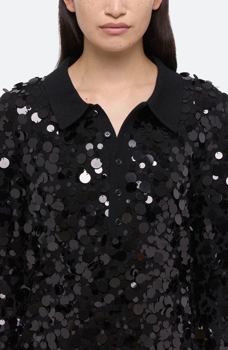 Helmut Lang Paillette Wool Long Sleeve Polo, Alternate, color, 