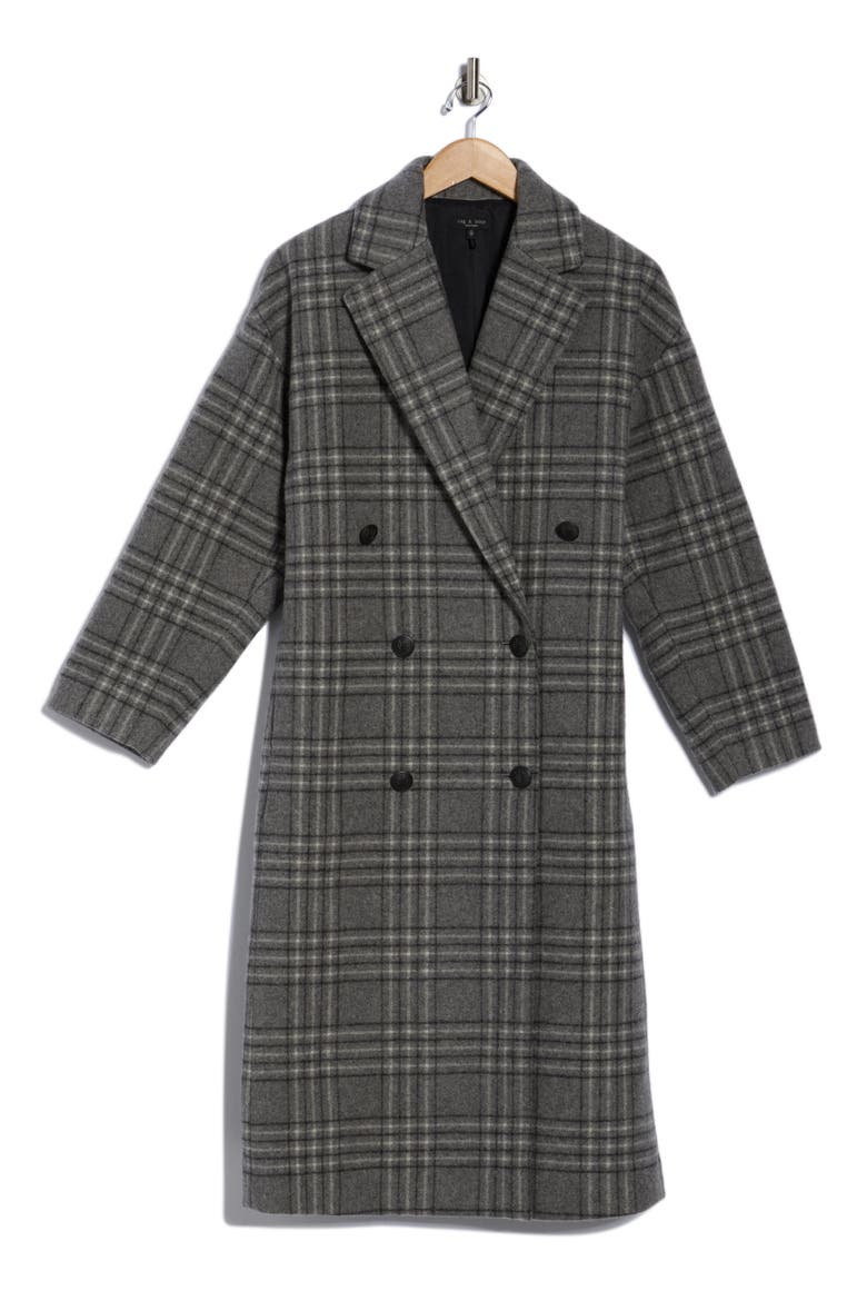 Thea Plaid Double Breasted Wool Blend Coat, Alternate, color, GREY PLAID