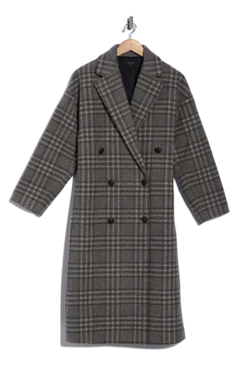 rag & bone Thea Plaid Double Breasted Wool Blend Coat, Alternate, color, Grey Plaid