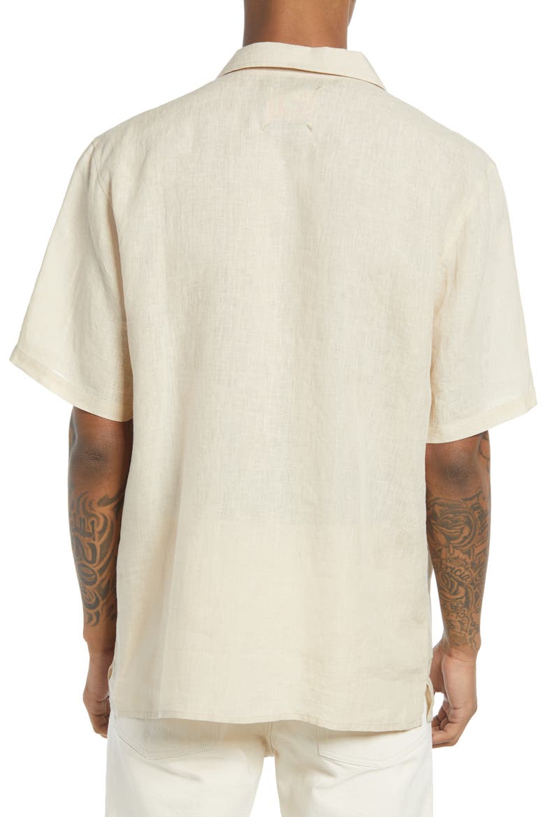 Safe Trip Short Sleeve Linen Button-Up Shirt, Alternate, color, CREAM