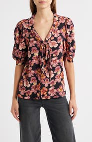 Reformation Joelle Floral Tie Neck Button-Up Top