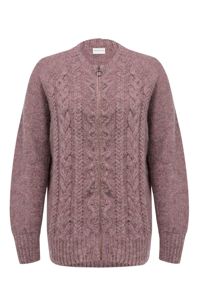 Celtic & Co. British Wool Cable Zip Cardigan, Main, color, Dark Rose