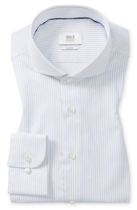 Slim Fit Stripe Cotton Twill Dress Shirt