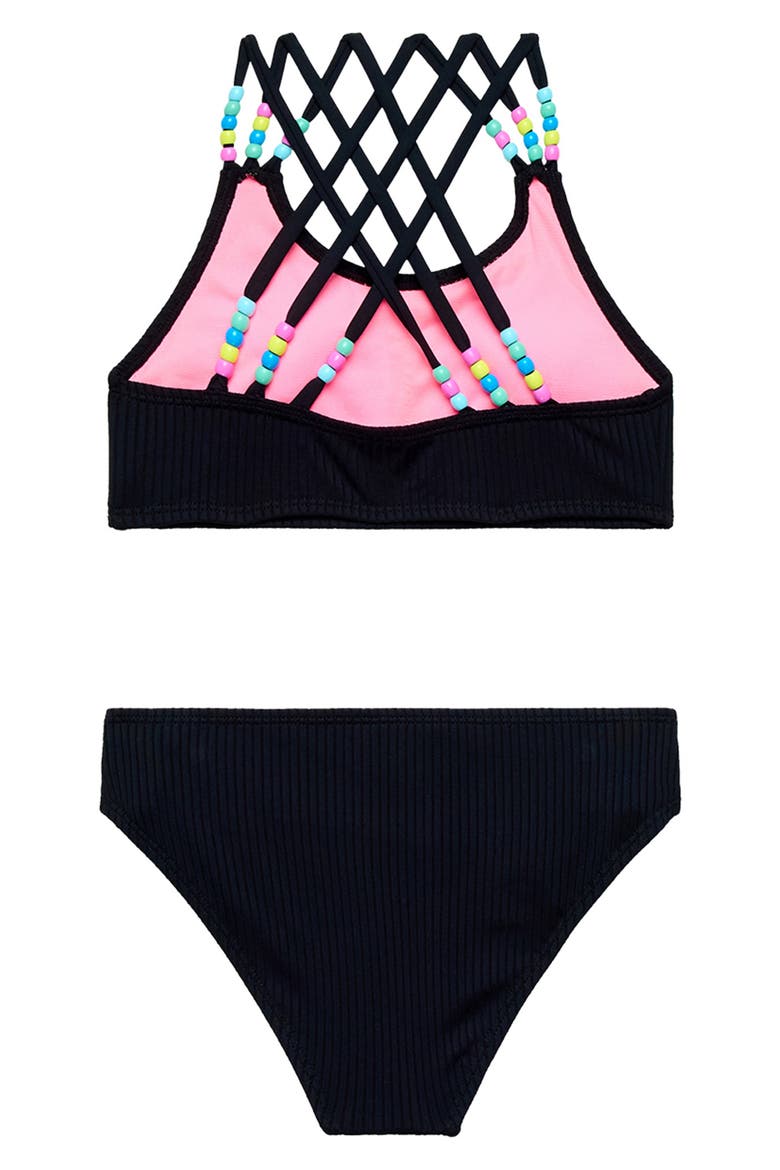 Kids' Beaded Strappy Two-Piece Swimsuit, Alternate, color, BLACK