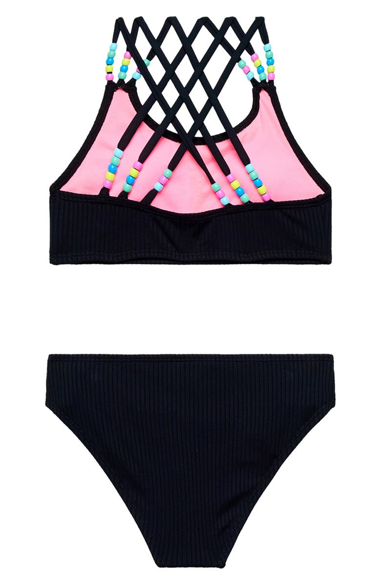 Beach Lingo Kids' Beaded Strappy Two-Piece Swimsuit, Alternate, color, Black