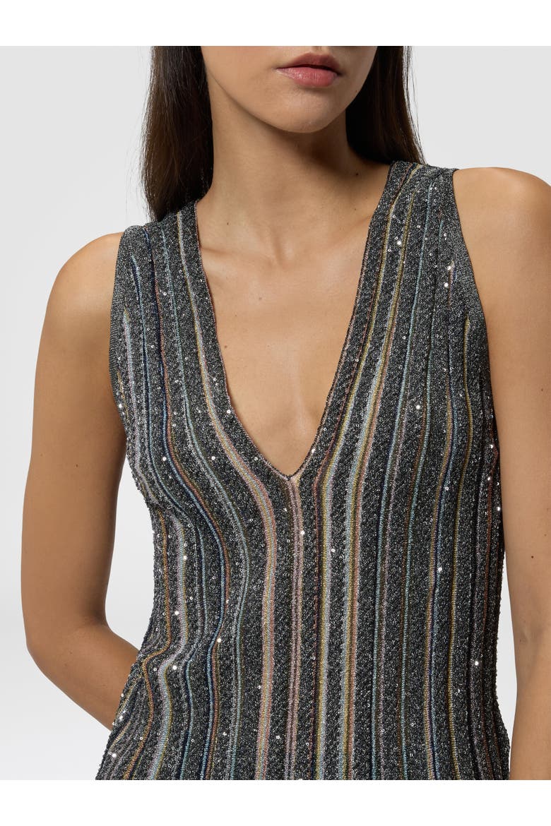 Ribbed Top With Sequins And V-neck, Alternate, color, Black Multicoloured