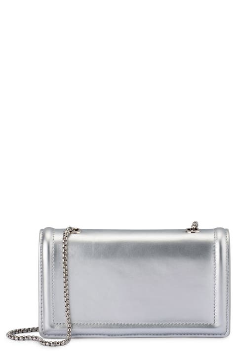 Wallet shoulder bag／silver Metallic Silver Crossbody Bag, Lining Options, Zipper